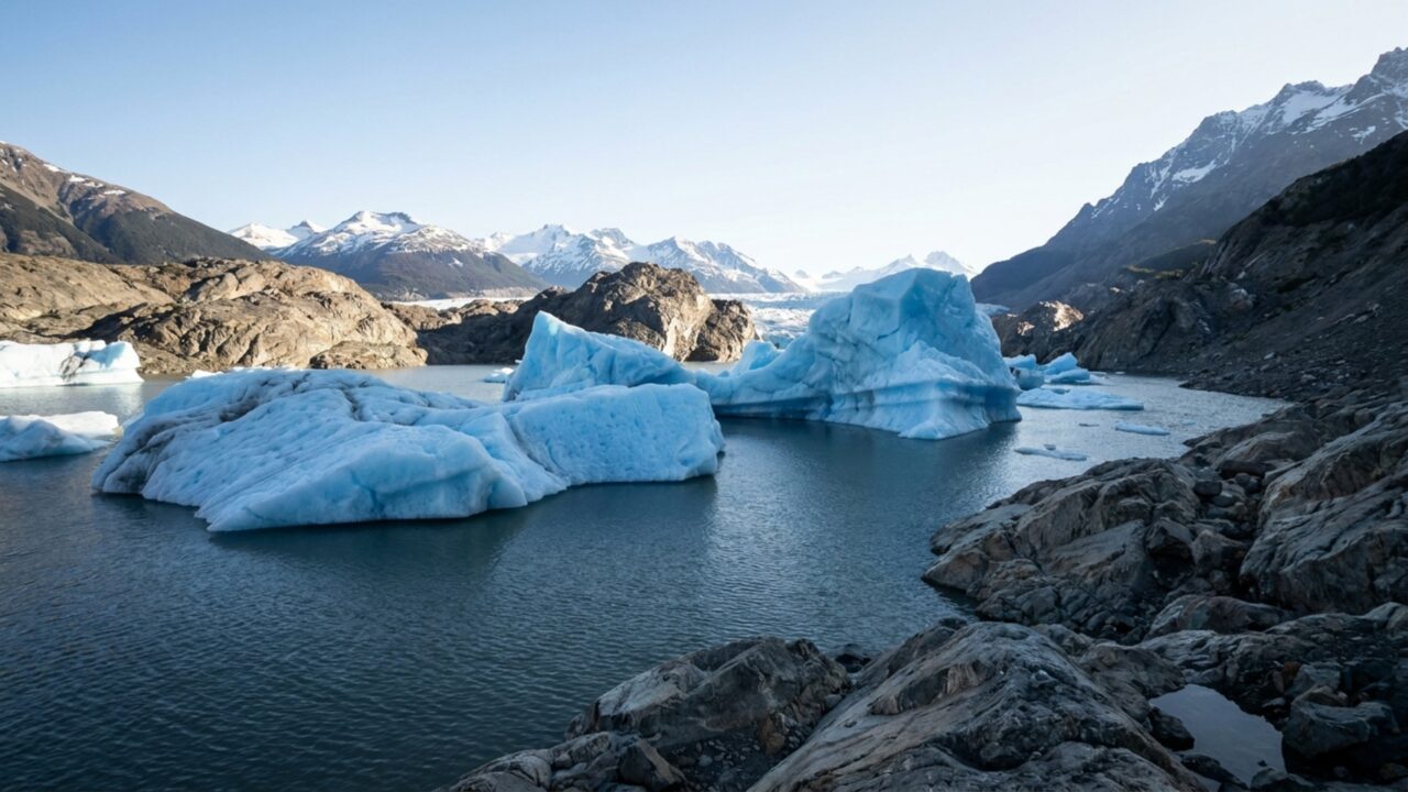 Uma geleira da Patagônia deixou um rastro de icebergs dentro de um lago que cresce enquanto a frente de gelo continua recuando