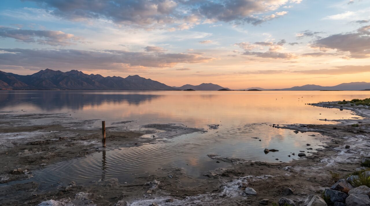 O fenômeno da mudança de cor e salinidade causado pela divisão do grande lago salgado de Utah por uma ferrovia