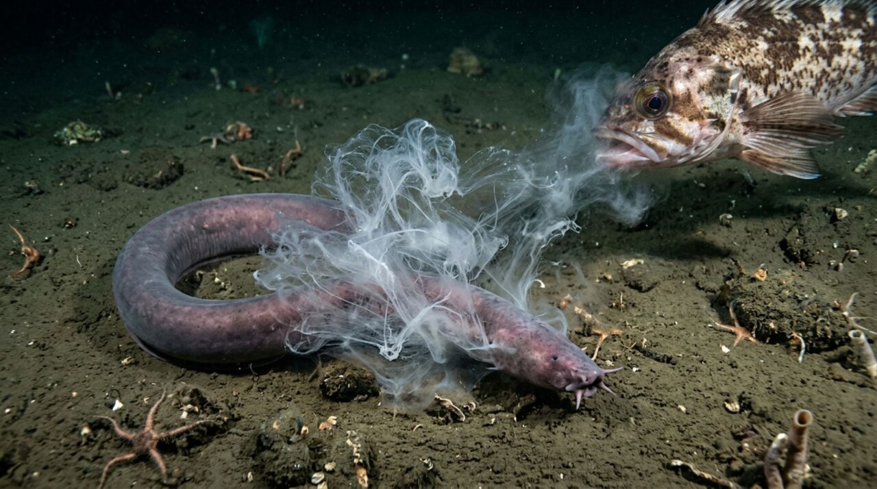 Este peixe é descrito como tendo cinco corações, não possui mandíbula nem estômago e transforma água do mar em uma massa de muco em segundos
