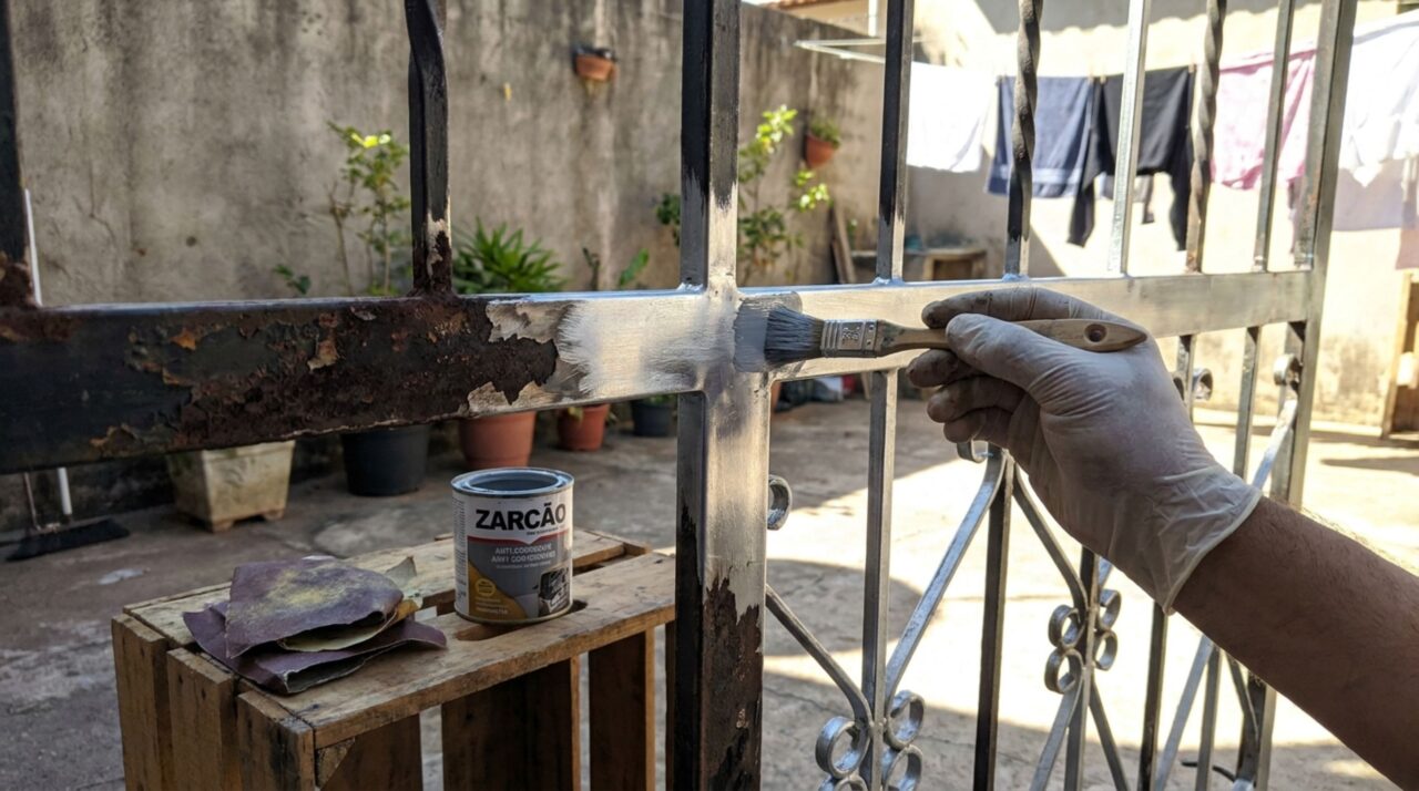 Adeus ferrugem no portão de ferro: a técnica de remover a oxidação e aplicar primer anticorrosivo antes do esmalte
