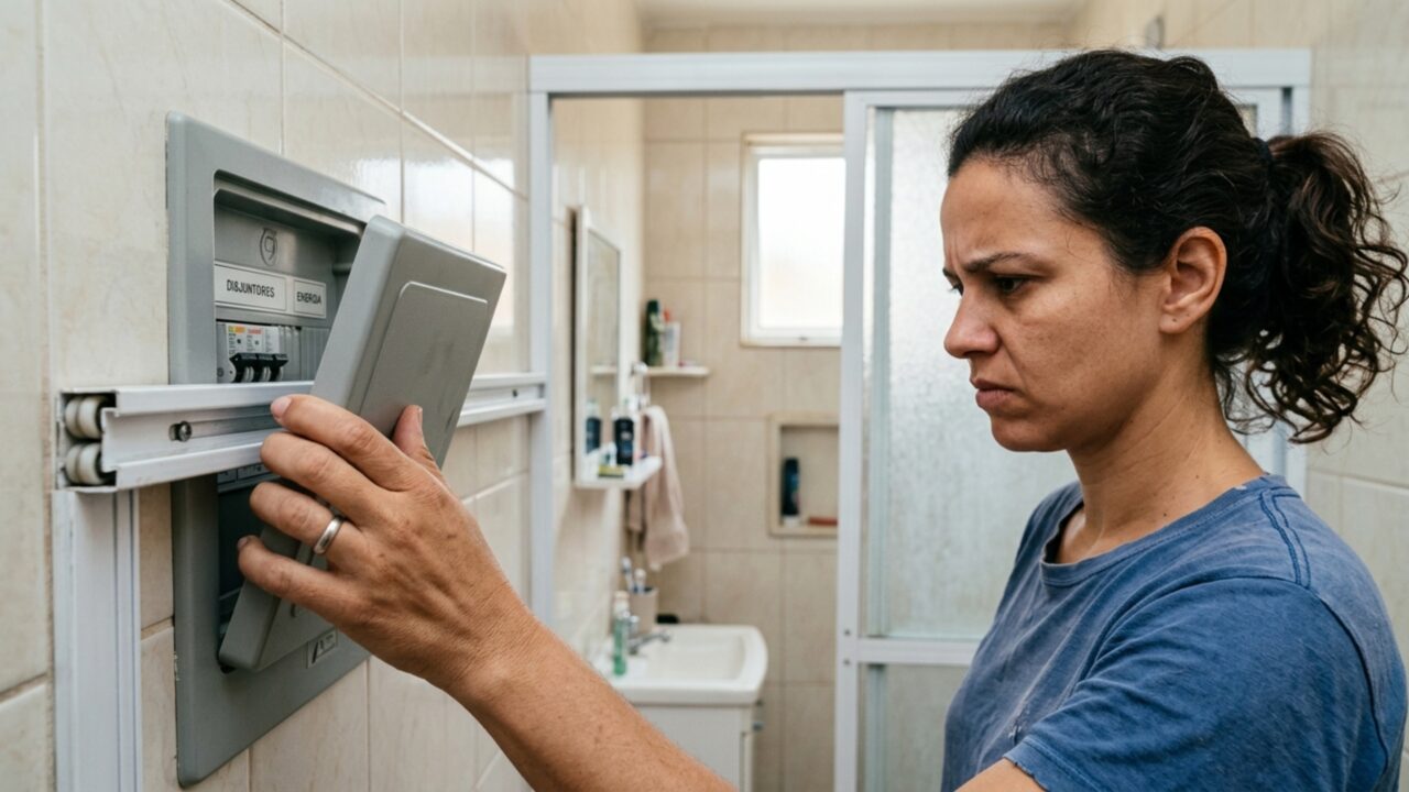 Morador troca a porta do banheiro por uma de correr para ganhar espaço e percebe depois que o trilho impede acesso completo à caixa elétrica instalada na parede