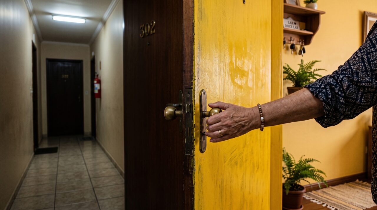 Família troca a porta de entrada do apartamento por outra cor e descobre que o lado voltado ao corredor pode estar sujeito à padronização