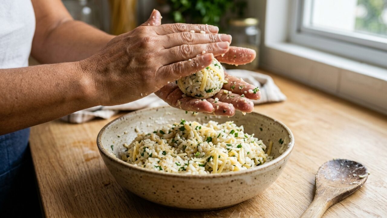 Uma xícara de arroz que sobrou do almoço vai para a tigela com queijo e ovo e reaparece à mesa em uma receita completamente diferente