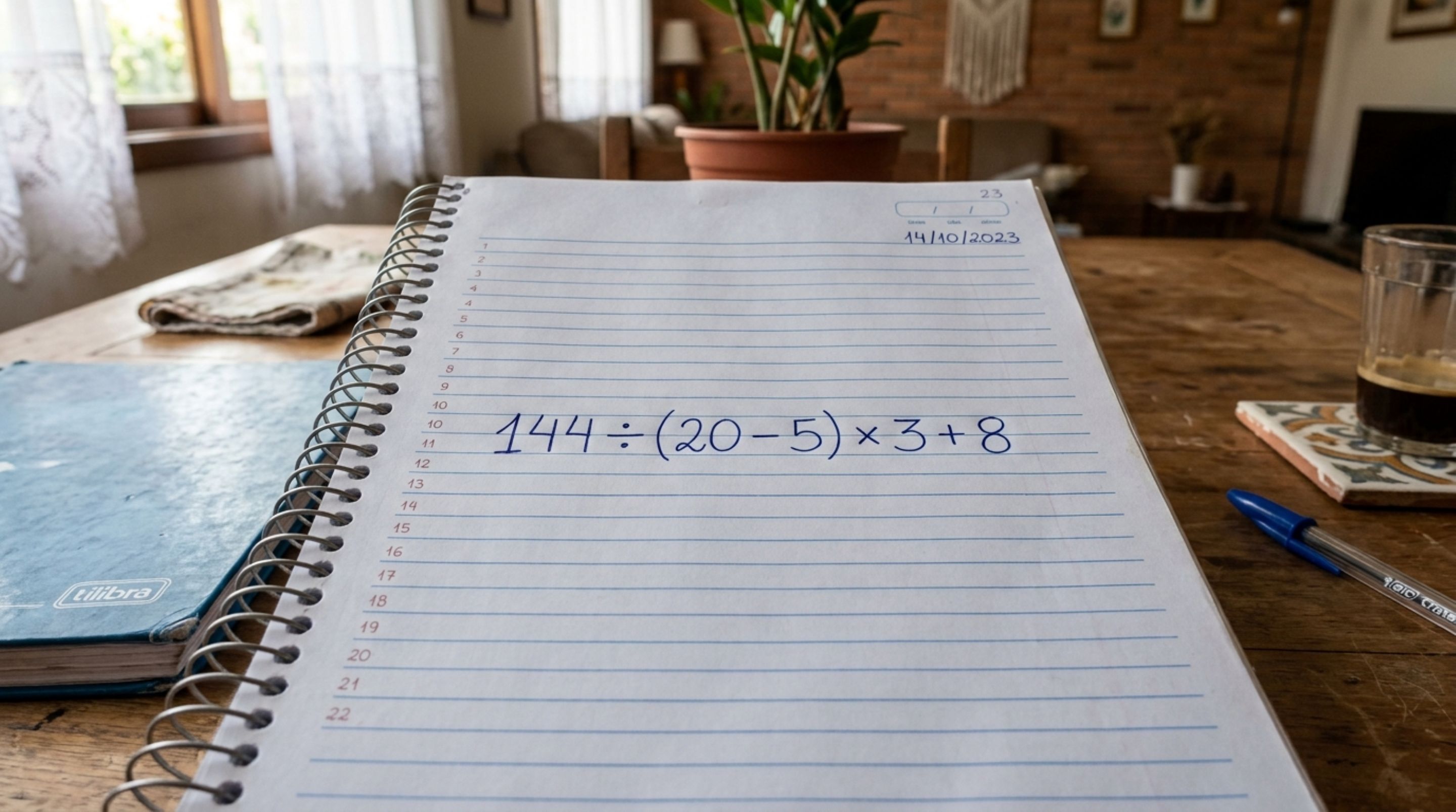Sem usar calculadora, resolva a equação 144 ÷ (20 − 5) × 3 + 8 e teste sua memória escolar