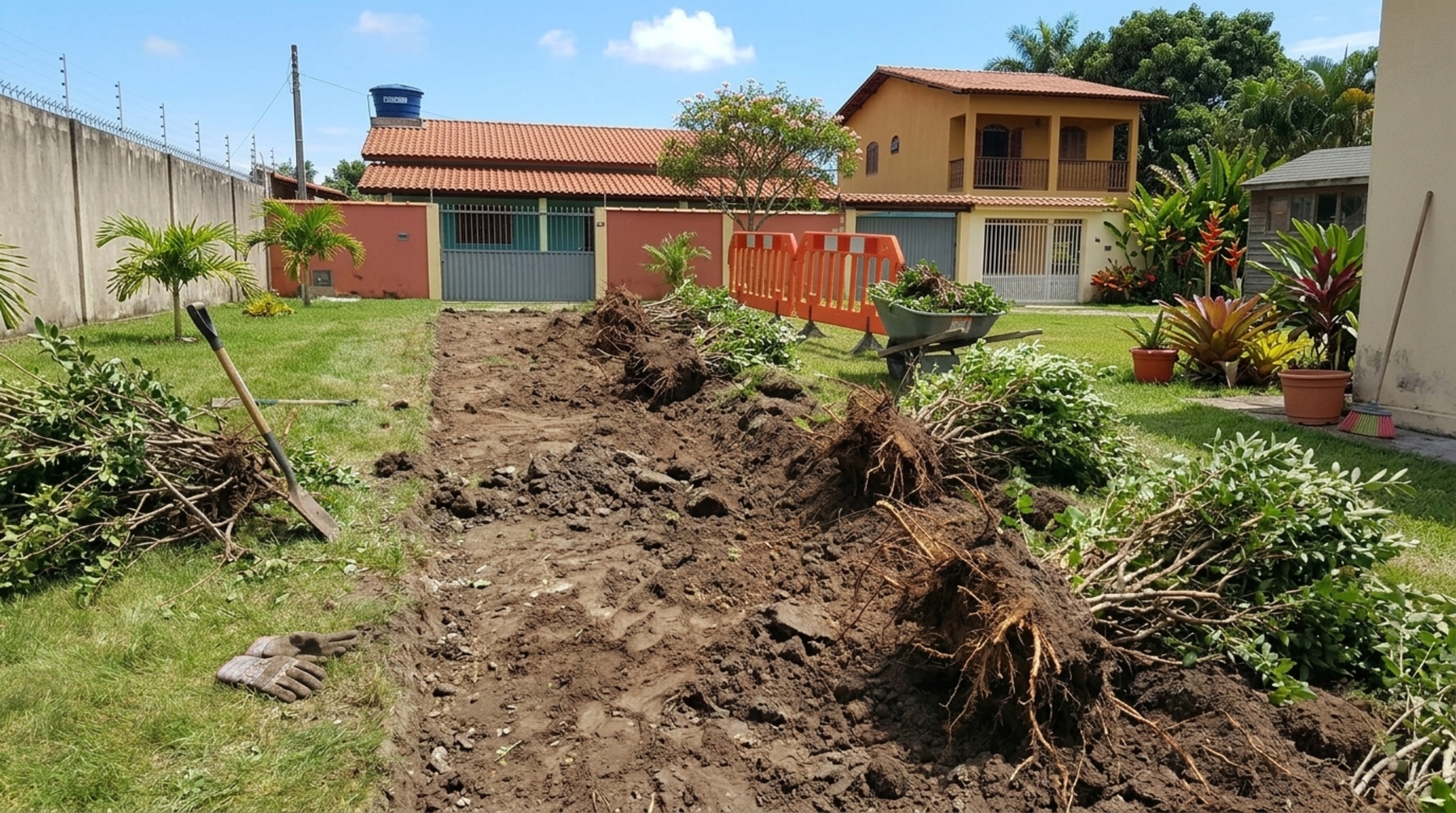 Família volta de viagem e encontra cerca viva de mais de 20 anos arrancada para a construção de um muro; moradores exigem replantio e indenização pelas árvores removidas