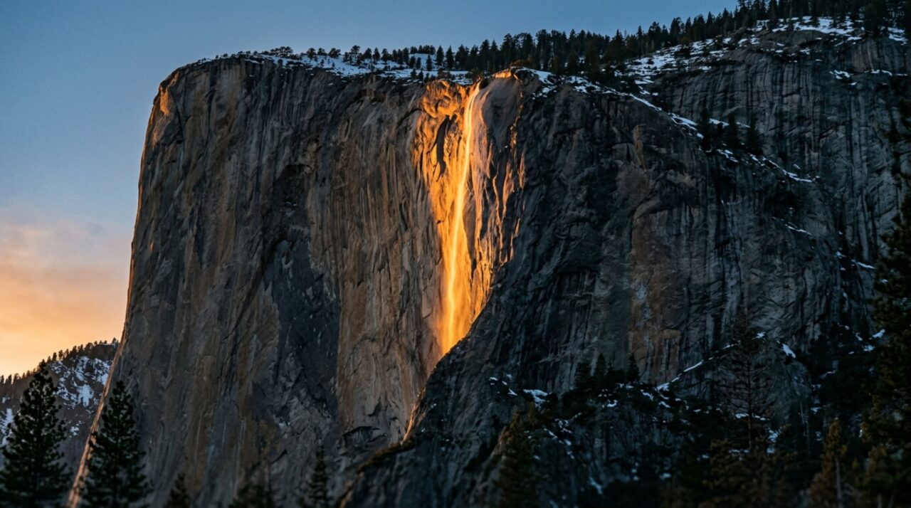 O efeito Firefall aparece apenas quando água, céu aberto e o ângulo exato do Sol se alinham por poucos minutos no entardecer