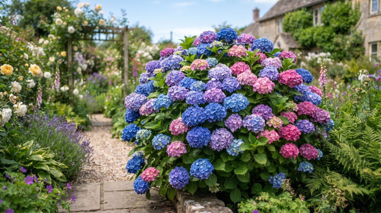 Truque de enterrar objetos no solo para mudar a cor das flores da hortênsia