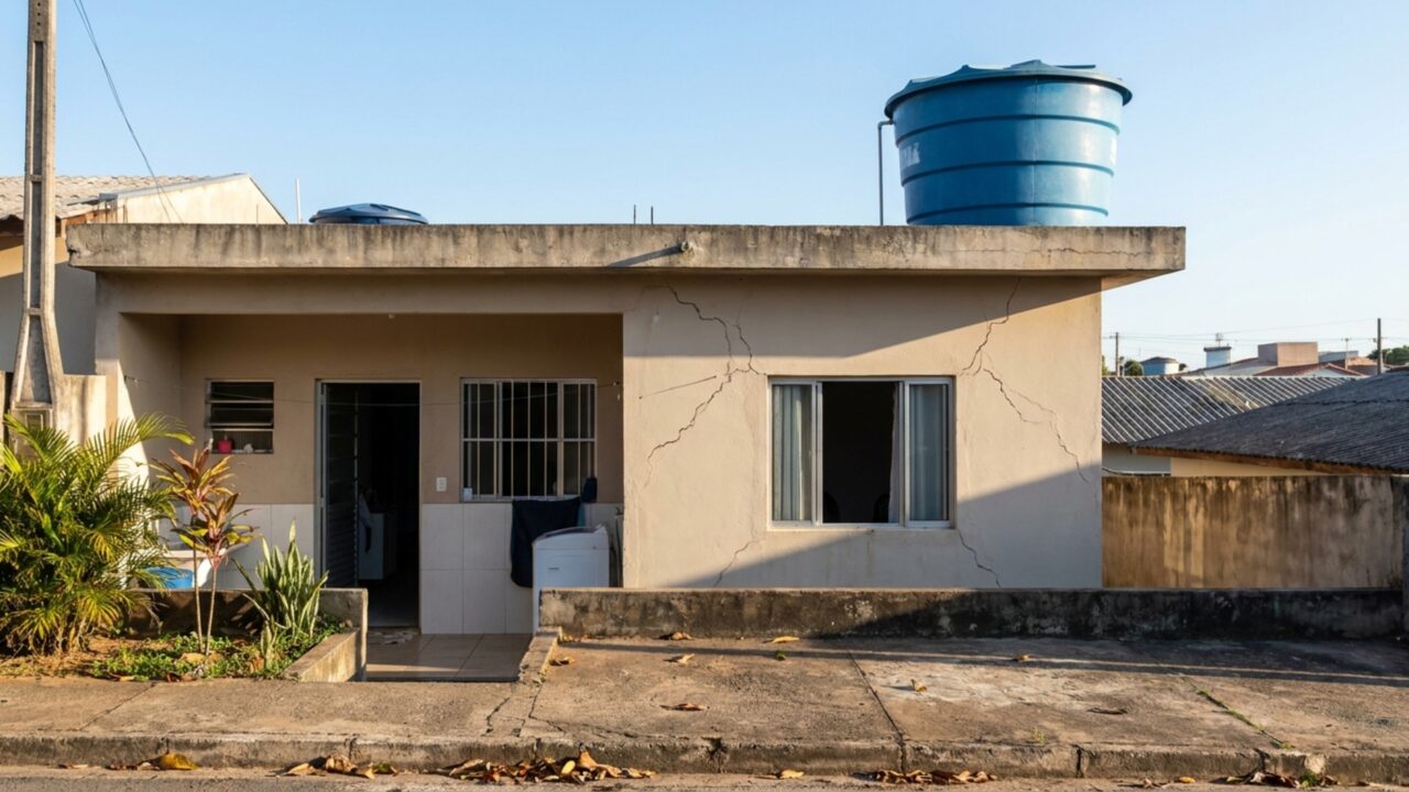 Família instala caixa-d’água maior para enfrentar falta de abastecimento e meses depois começam a aparecer fissuras justamente no teto abaixo do reservatório