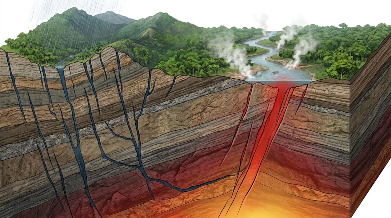 A água do Shanay-Timpishka pode ser aquecida em profundidade e retornar à superfície por fraturas geológicas