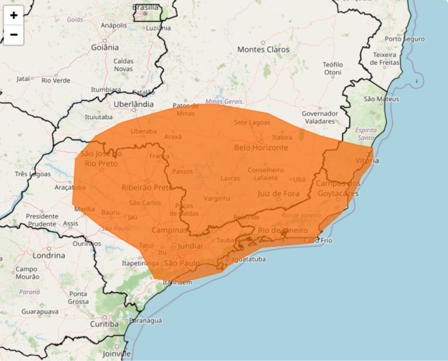 INMET dispara alerta de perigo para fortes chuvas com possibilidade de alagamentos e deslizamentos na 4°feira, 23