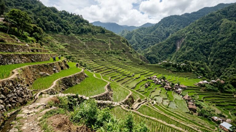Os terraços de Ifugao transformam encostas íngremes em sucessivos campos de cultivo de arroz