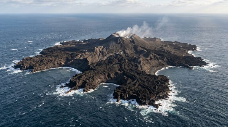 Nishinoshima combina construção vulcânica e transformação contínua da costa.