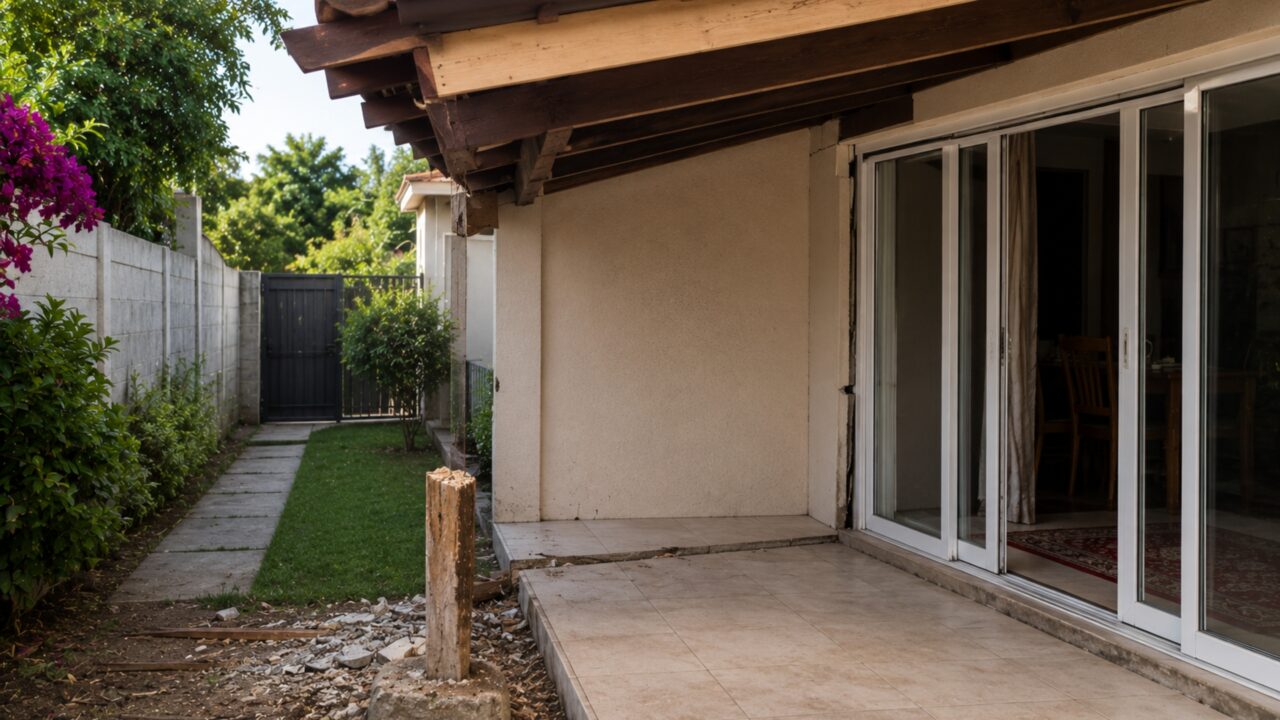 Morador retira poste antigo da divisa e varanda vizinha desce seis centímetros porque uma das vigas estava apoiada na estrutura