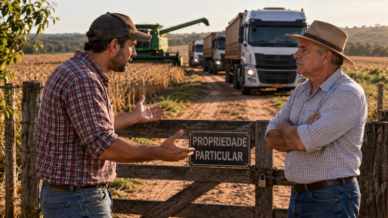 Produtor rural arrenda área para plantio e descobre durante a colheita que antigo caminho usado por máquinas passa por dentro da propriedade vizinha