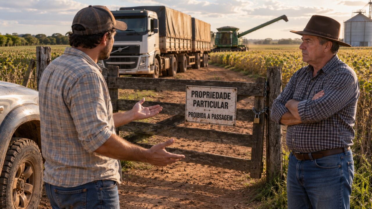 Produtor rural arrenda área para plantio e descobre durante a colheita que antigo caminho usado por máquinas passa por dentro da propriedade vizinha