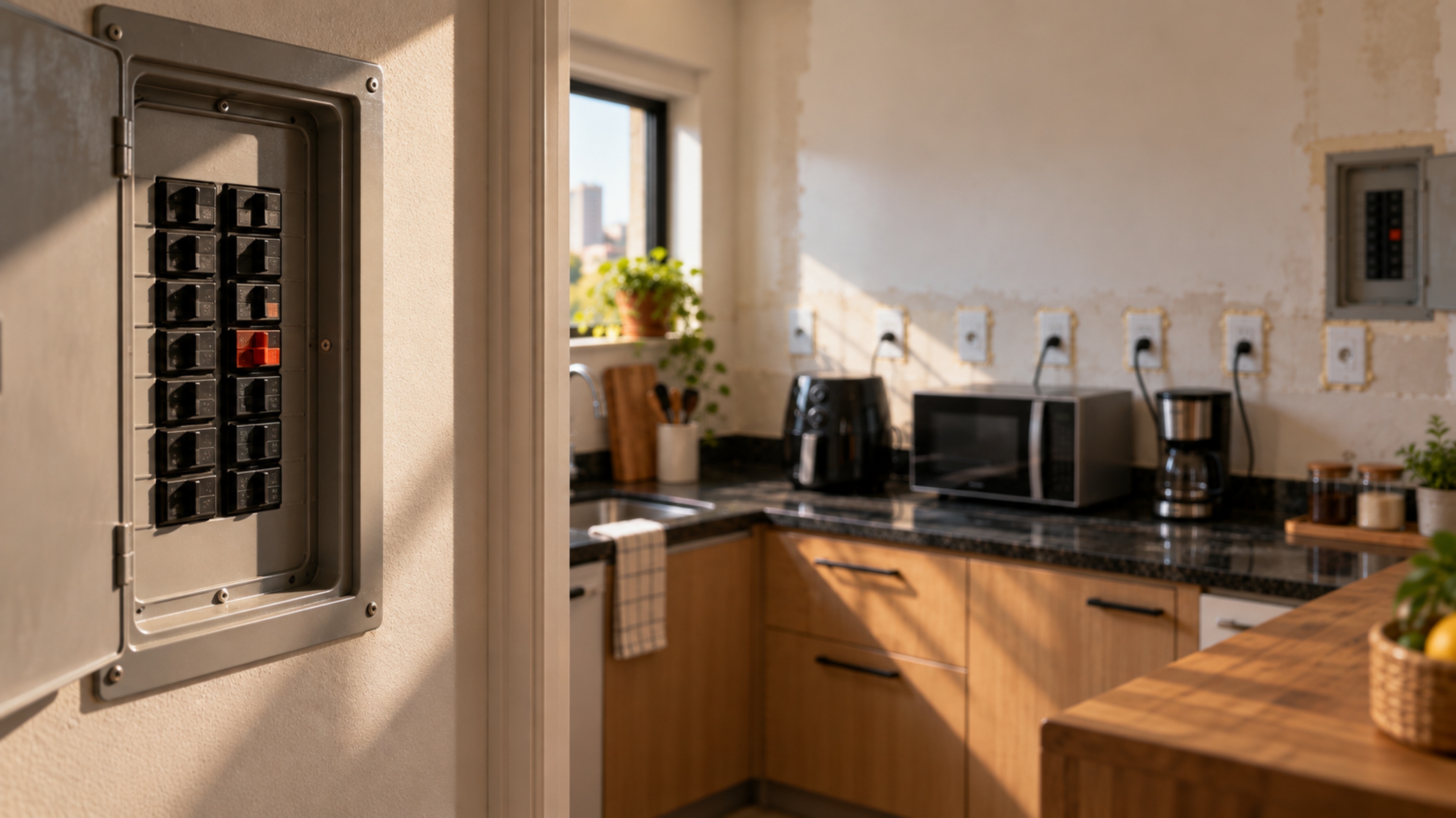 Família instala seis tomadas novas na cozinha e se surpreende ao perceber que aumentar o número de pontos não aumenta automaticamente a capacidade elétrica da instalação