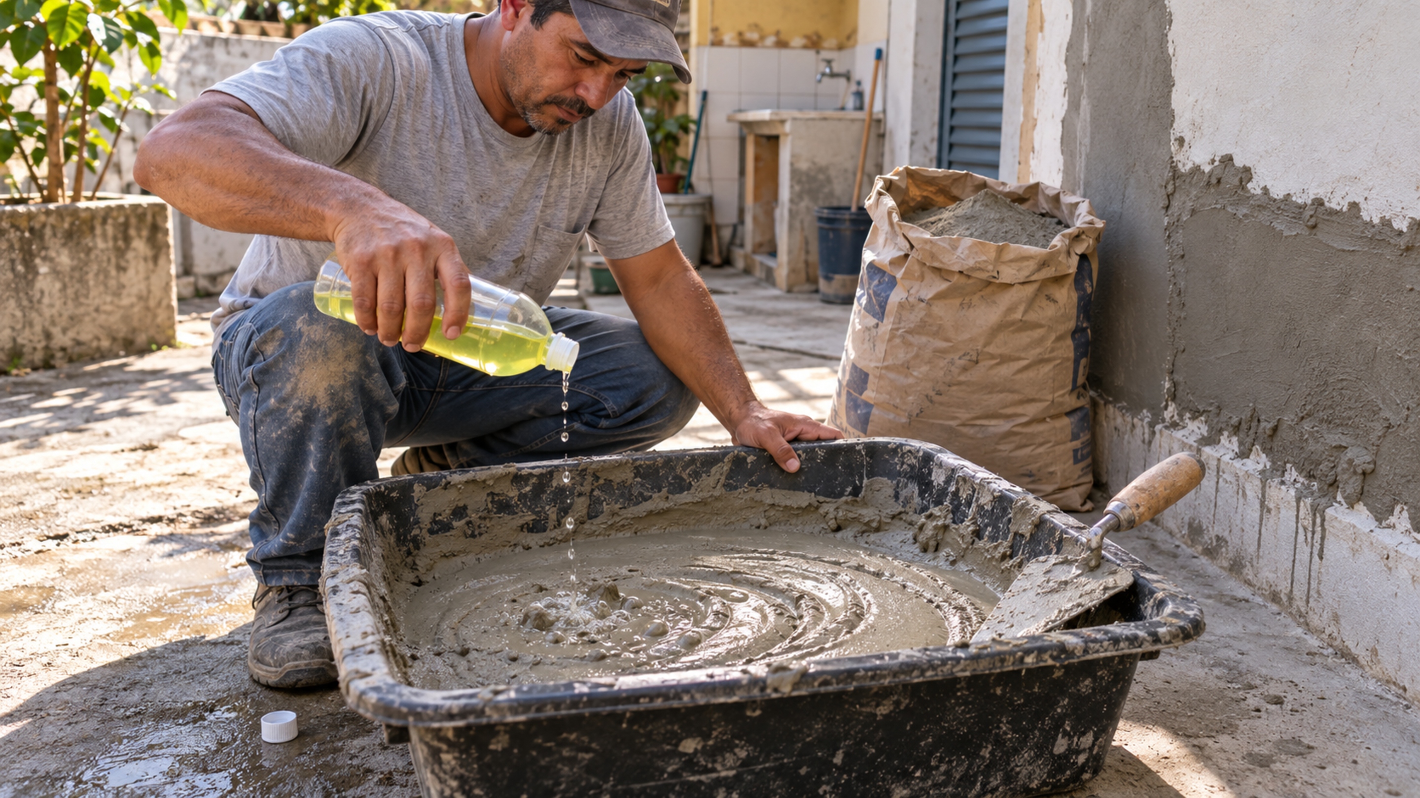 Pedreiros concordam: misturar detergente com concreto é o melhor truque para reparos simples em casa