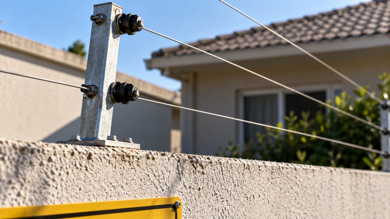 Morador instala cerca elétrica sobre o muro depois de tentativa de invasão e vizinho reclama que os fios ficaram inclinados para o lado de sua casa, transformando uma medida de segurança em disputa entre os dois imóveis