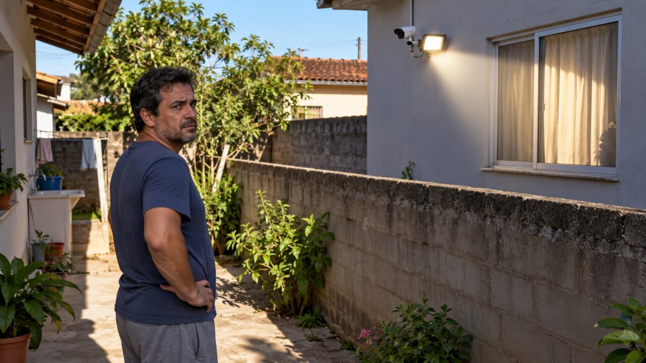 Depois de instalar câmeras e refletores para vigiar o quintal durante a madrugada, proprietário recebe reclamação porque luz e enquadramento passaram a atingir diretamente a janela do quarto vizinho