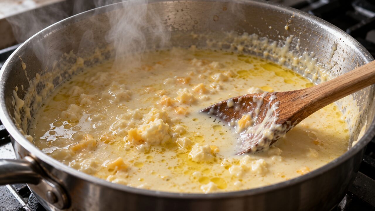 Para um molho de queijo liso, o segredo pode estar em baixar o fogo antes de acrescentar o ingrediente