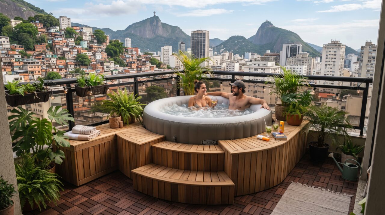 Custo total para instalar um ofurô inflável com deck modular em varanda pequena em 2026