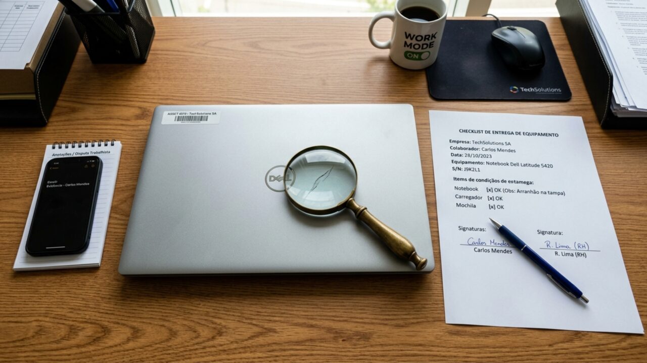 Funcionário devolve notebook ao deixar empresa e recebe cobrança de R$ 4.800 por risco que já aparecia nas fotografias da contratação