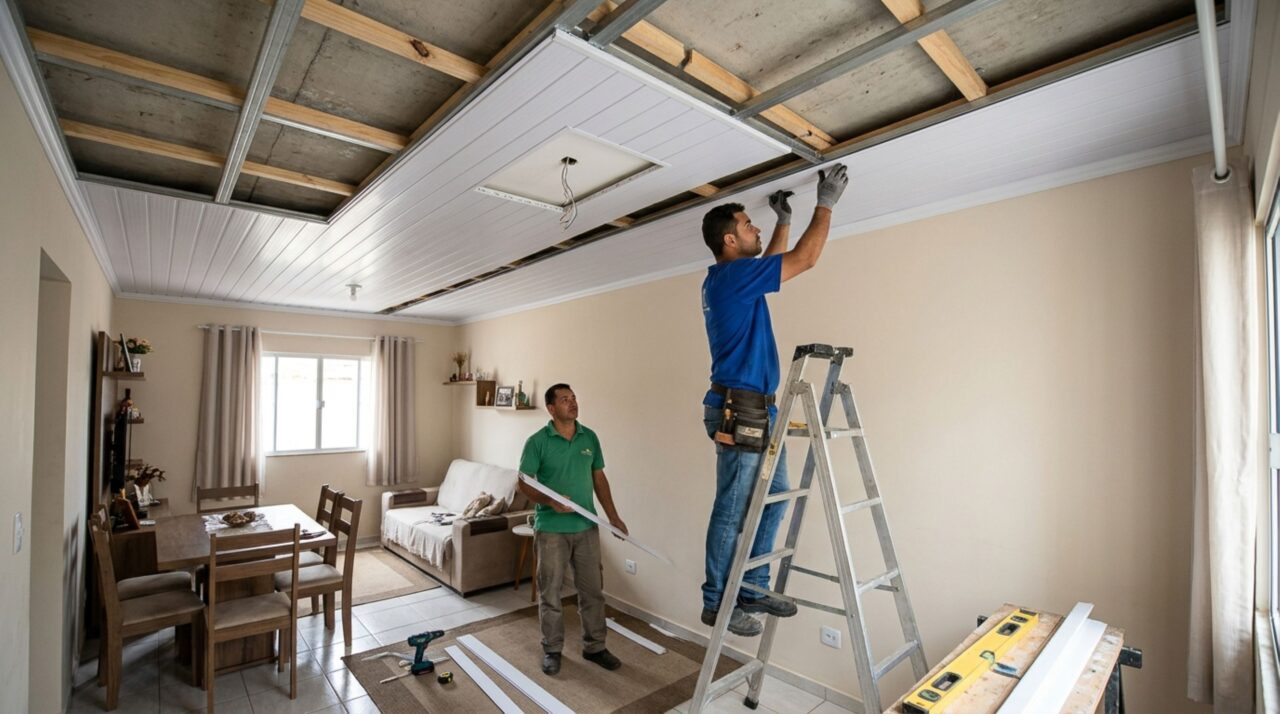 Sem refazer o teto nem enfrentar uma obra cheia de poeira: uma forma de mudar o ambiente usando réguas de PVC ou painéis de acabamento