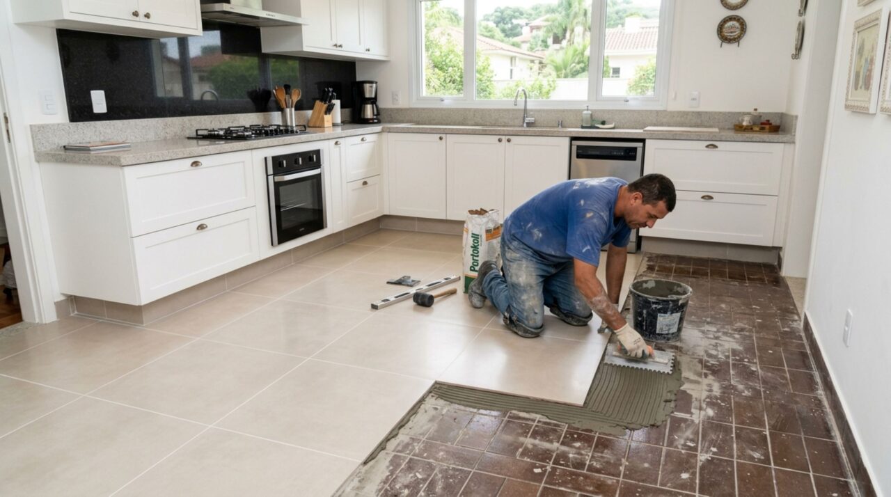 Adeus à demolição do piso: quando o porcelanato pode ser assentado sobre a cerâmica que já está na cozinha