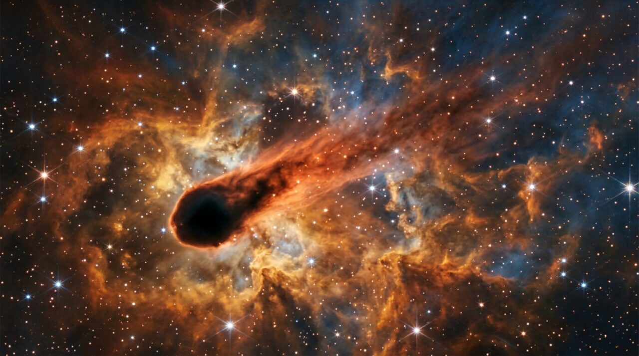 O Webb apontou para uma nuvem escura na Nebulosa de Carina e revelou uma cauda de gás e poeira esculpida pela formação de estrelas