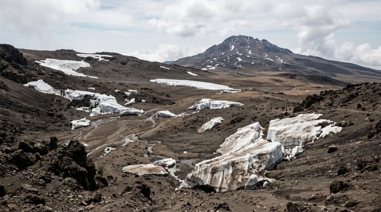 Geleiras fragmentadas no alto do Kilimanjaro