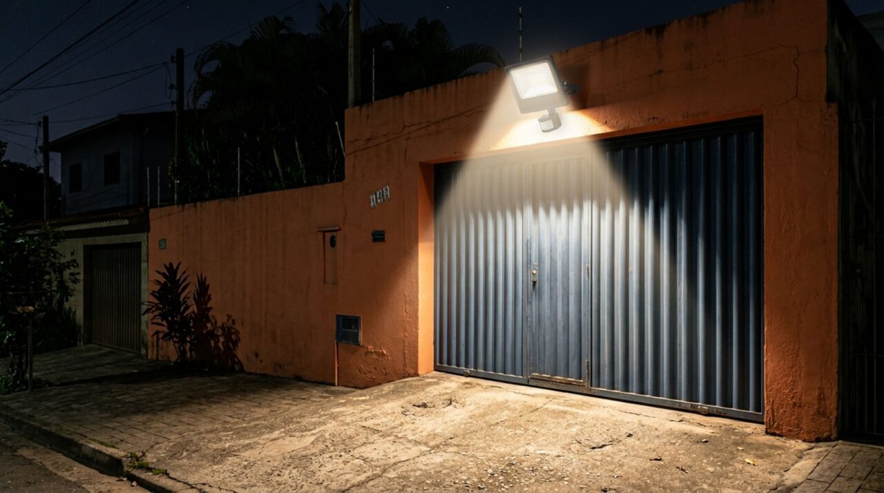 Casal instala refletor com sensor para iluminar garagem e vizinha percebe que luz invade a janela do quarto durante toda a noite