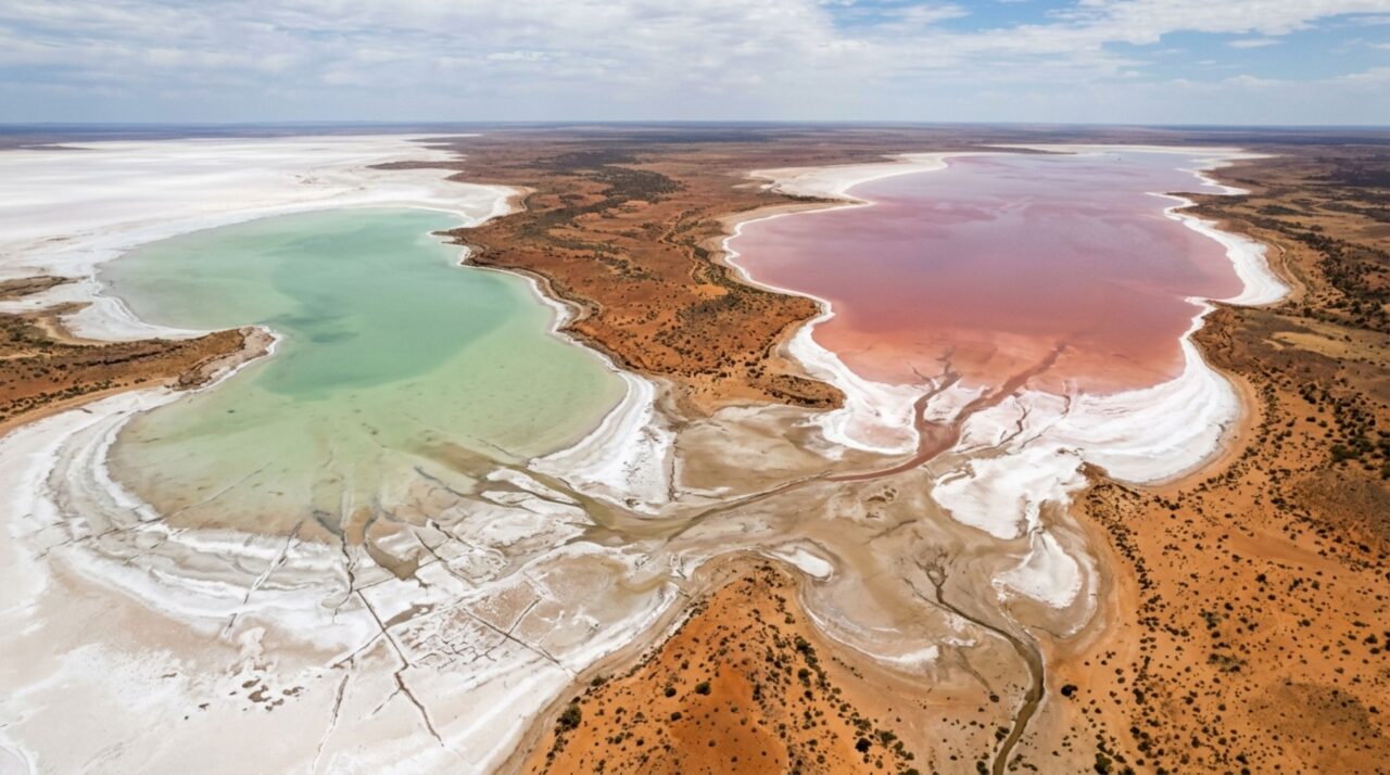 Evaporação, salinização e microrganismos halófilos ajudam a explicar as cores diferentes no lago efêmero australiano