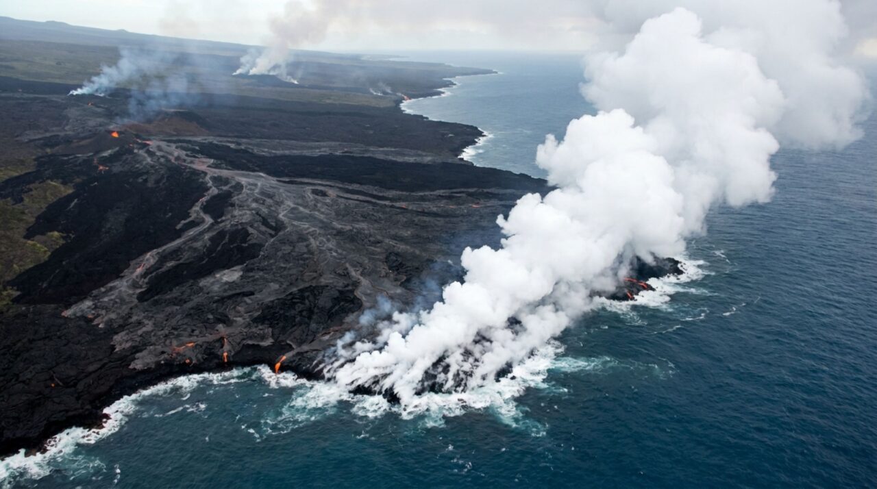 Lava do Kīlauea encontrou o oceano por décadas e acrescentou quase 200 hectares de terra nova à costa do Havaí