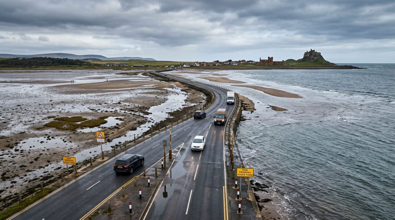 A antiga estrada construída sobre o mar que ainda pode ser atravessada quando as condições da maré permitem