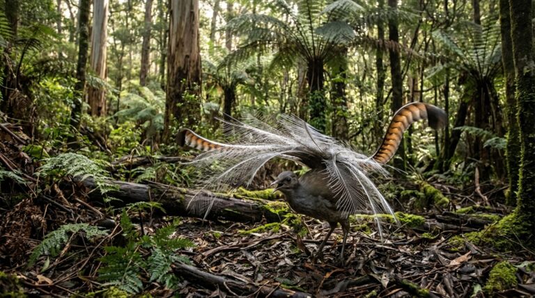 A ave-lira combina canto aprendido e uma das exibições mais elaboradas entre as aves