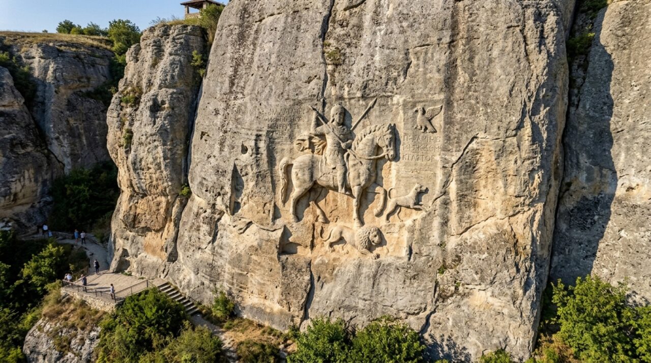 Um cavaleiro foi esculpido numa parede de 100 metros: relevo búlgaro atravessa 1.300 anos ao lado de inscrições reais