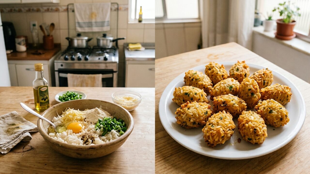 Uma xícara de arroz que sobrou do almoço vai para a tigela com queijo e ovo e reaparece à mesa em uma receita completamente diferente