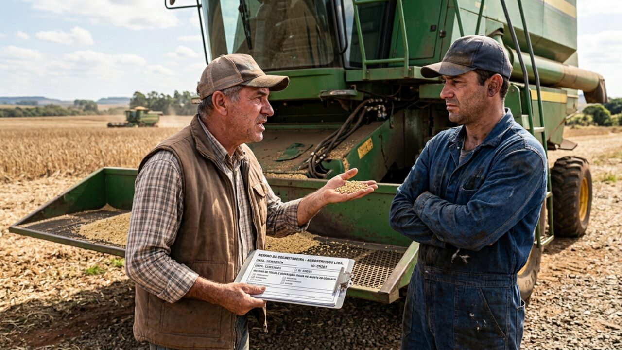 Agricultor manda revisar colheitadeira antes da safra e descobre durante os primeiros hectares que máquina estava perdendo grãos pelo sistema traseiro