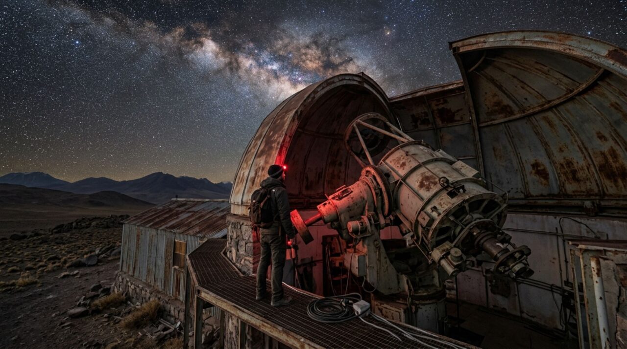 Homem decide morar sozinho num observatório abandonado no deserto do Chile e passa as madrugadas restaurando um telescópio que não era usado desde a década de 1980