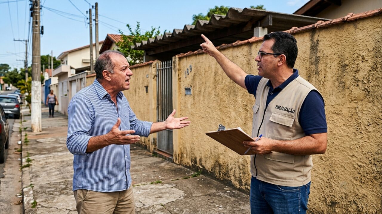 Família instala cobertura na garagem para proteger dois carros e, meses depois, prefeitura determina retirada por avanço sobre o recuo obrigatório do imóvel