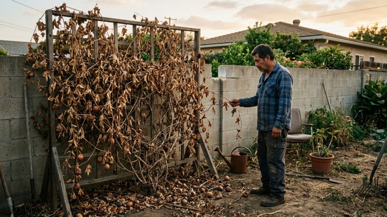 Morador instala treliça no muro para cultivar maracujá e dois anos depois raízes e galhos ocupam toda a varanda vizinha