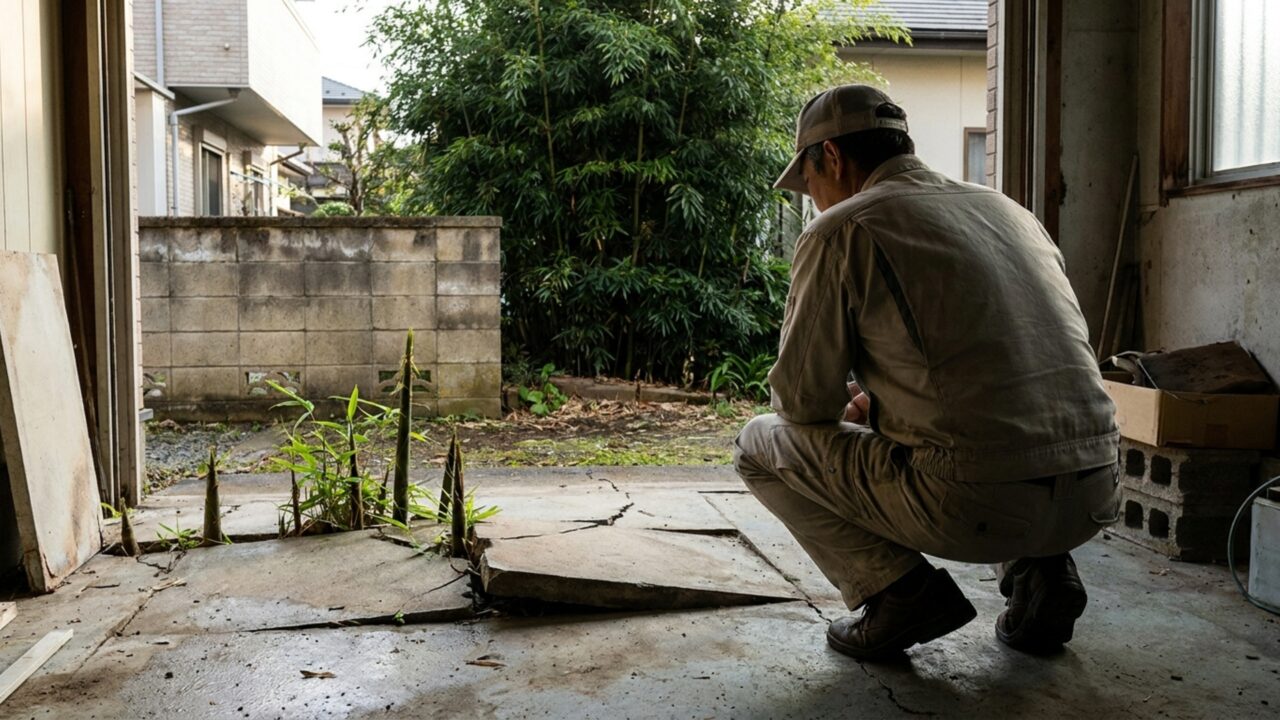 Moradora planta bambu para esconder muro e, anos depois, vizinho encontra brotos surgindo no meio do piso da garagem