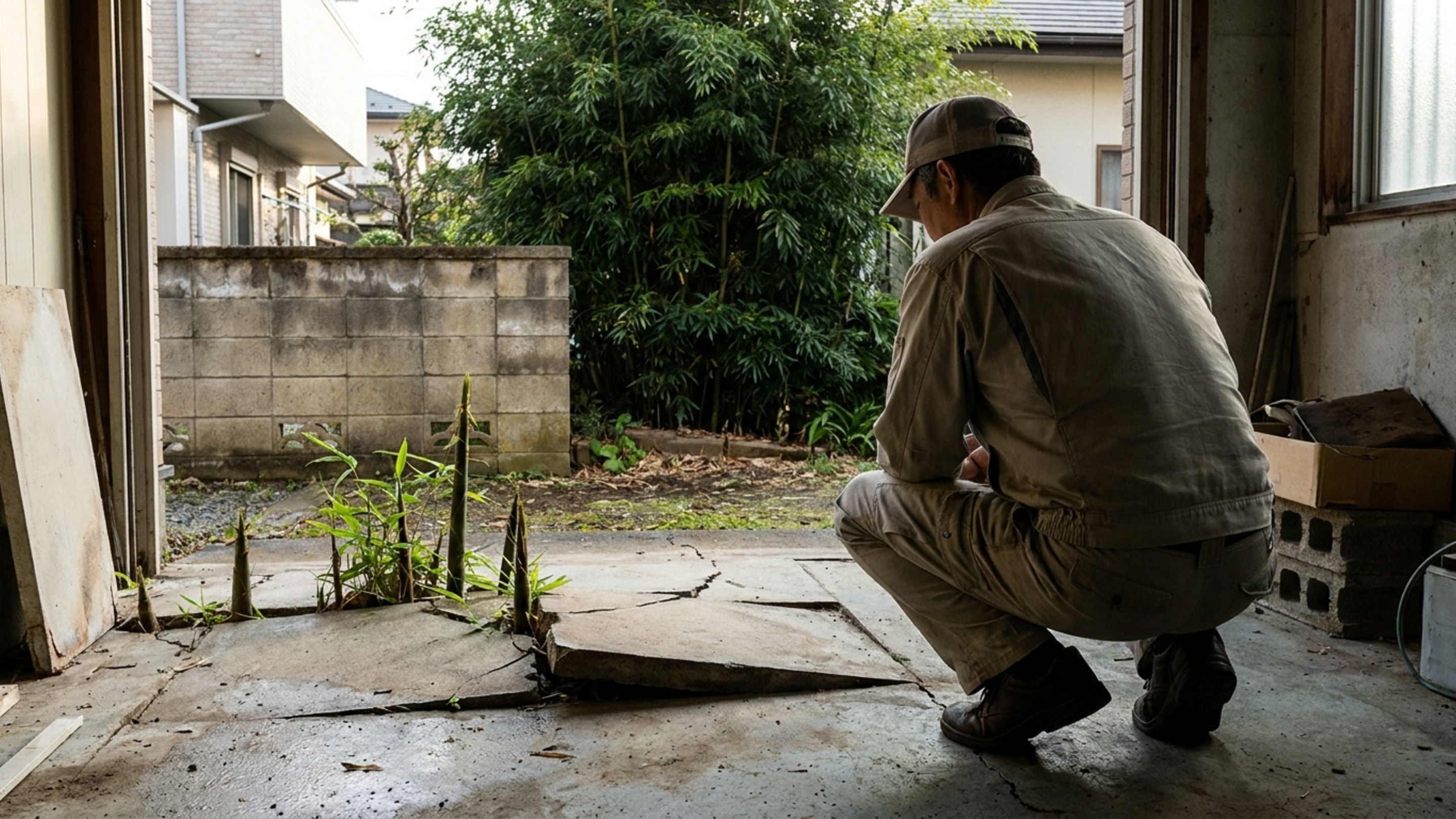 Moradora planta bambu para esconder muro e, anos depois, vizinho encontra brotos surgindo no meio do piso da garagem