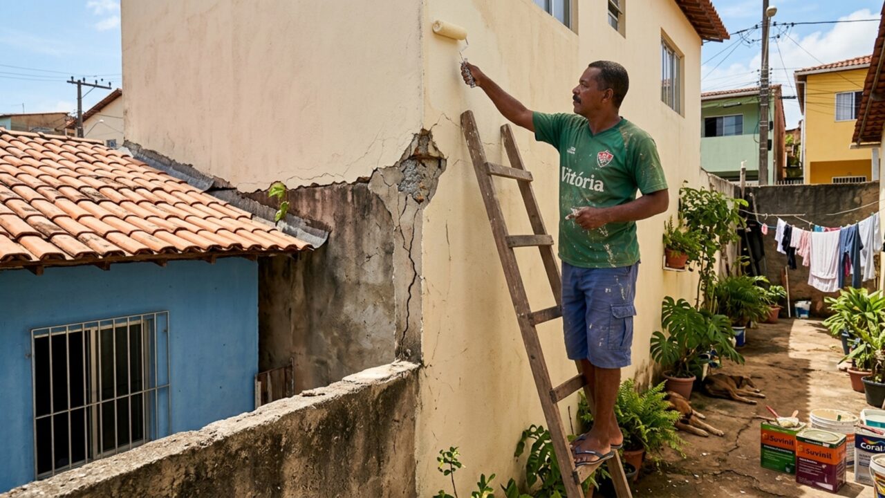 Morador retira calha presa ao muro compartilhado e deixa toda a água do telhado vizinho caindo diretamente sobre a garagem
