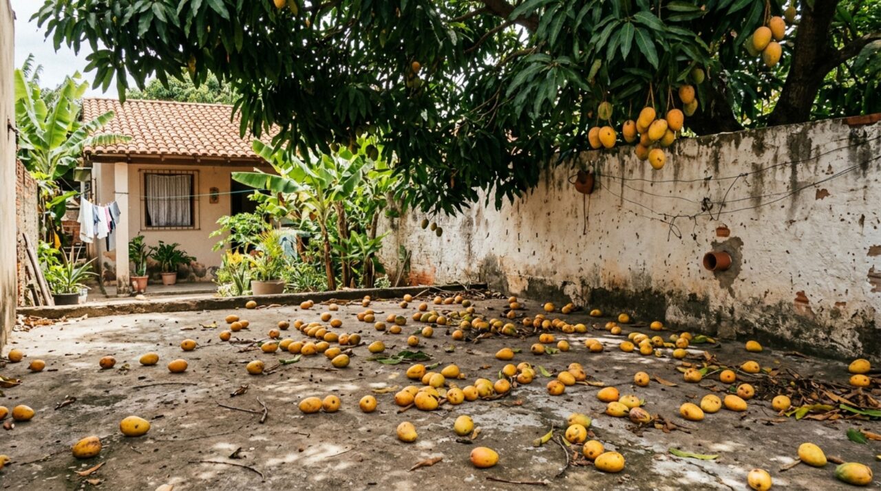 Árvore frutífera derrubava cerca de 30 kg de manga por safra no quintal do vizinho, vizinho descobre que além de pegar as frutas do chão os moradores ao lado arrancavam as mangas dos galhos da árvore com um apanhador de frutas e decide cobrar pela utilização de seus bens