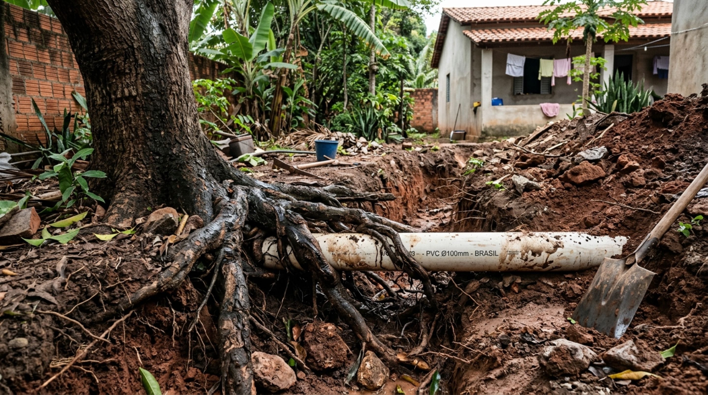 Morador encontra raízes da mangueira do vizinho avançando em direção à tubulação de esgoto e quer saber se pode cortá-las sem autorização