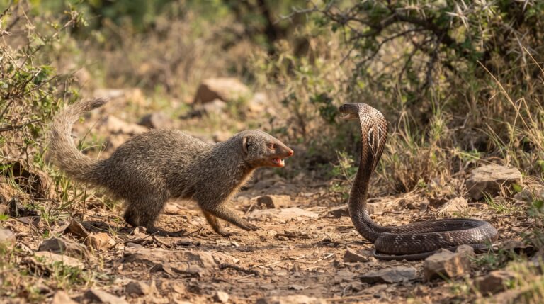 A habilidade e agilidade do mangusto ao enfrentar e devorar serpentes venenosas como a naja