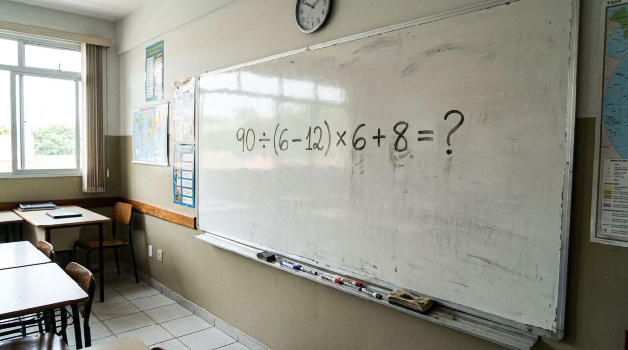 Sem usar calculadora, resolva a equação 90 ÷ (6 − 12) × 6 + 8 e descubra se você ainda lembra da matemática escolar