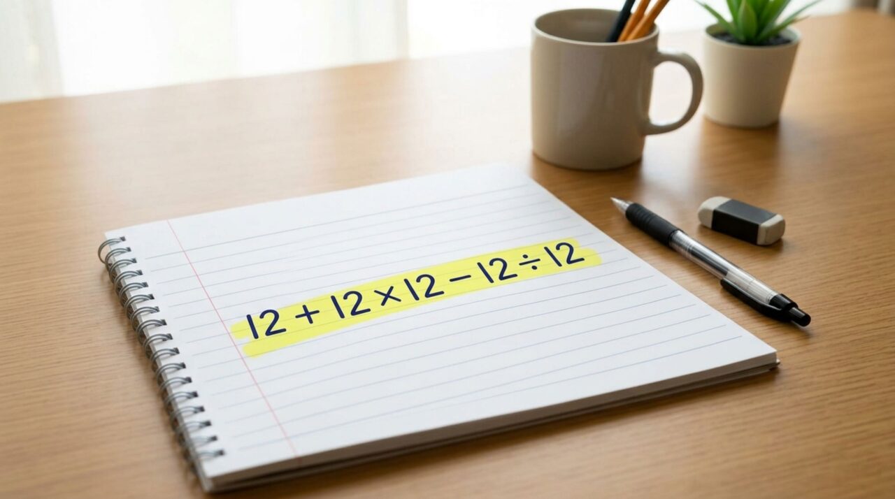 Esse desafio matemático 12 + 12 x 12 – 12 ÷ 12 parece simples, mas, sem calculadora, poucos conseguem de primeira