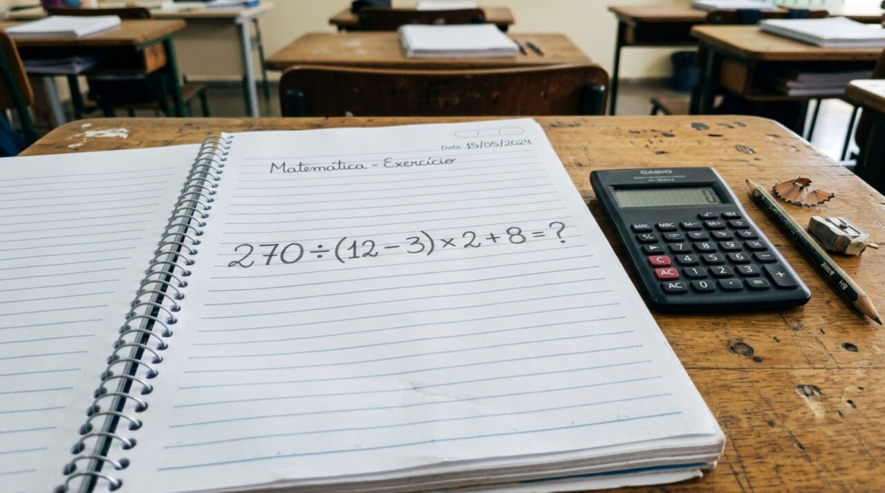 Sem usar calculadora, resolva a equação 270 ÷ (12 − 3) × 2 + 8 e veja se você ainda domina as regras aprendidas na escola